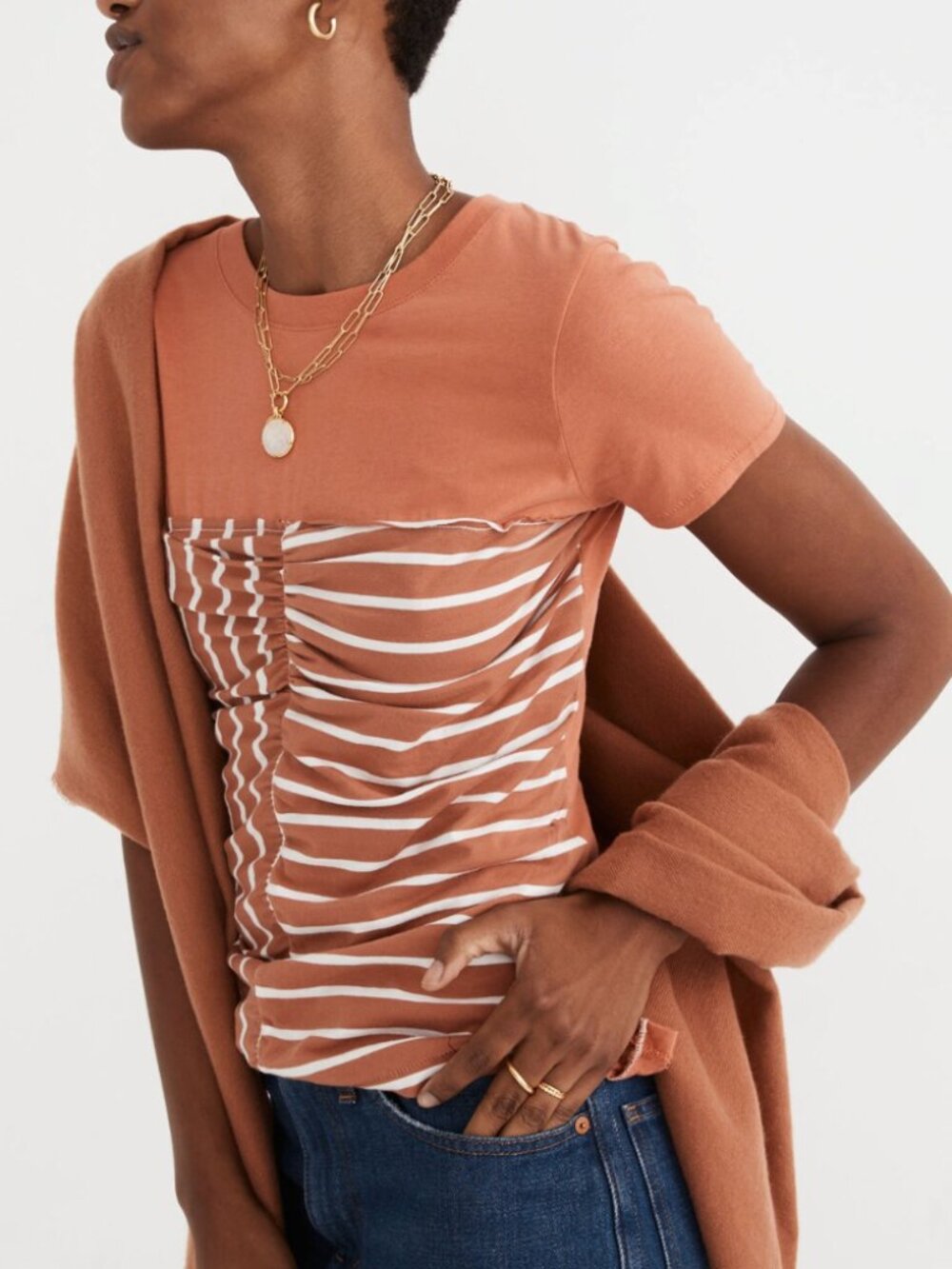 NWT! MADEWELL Rentrayage Upcycled Ruched Tee Size Medium - Picture 3 of 8